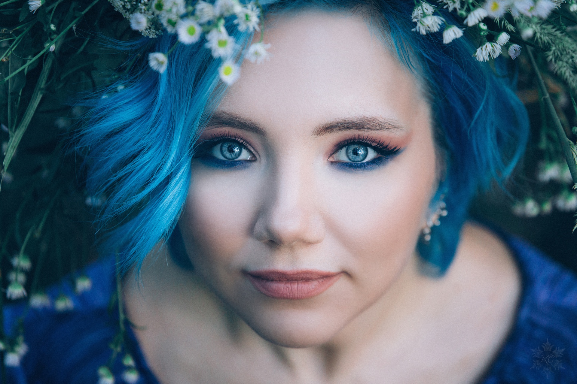 Download Blue Hair Blue Eyes Model Woman Face Hd Wallpaper 