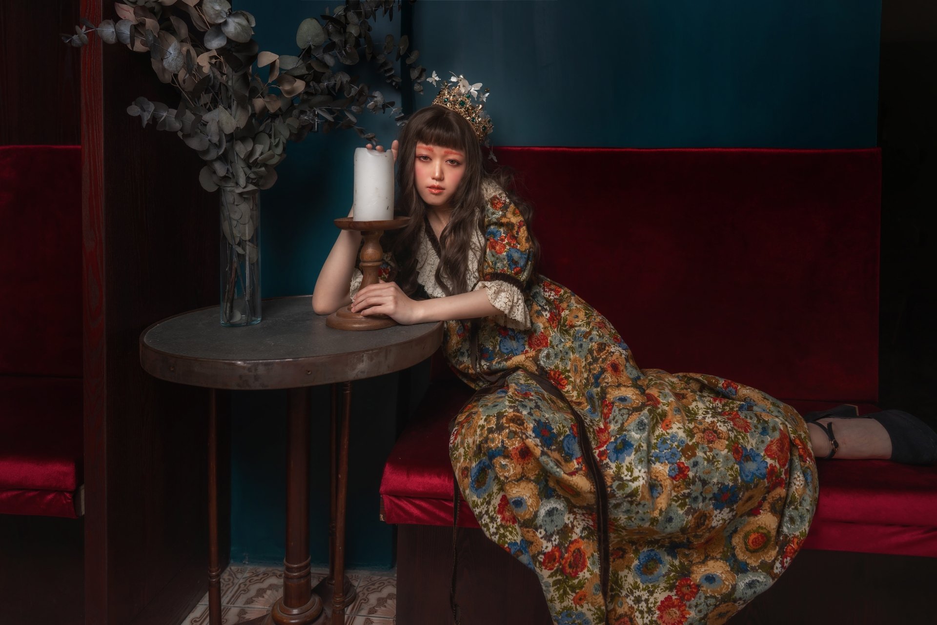 Download Dress Crown Hazel Eyes Brunette Model Woman Asian 8k Ultra HD Wallpaper