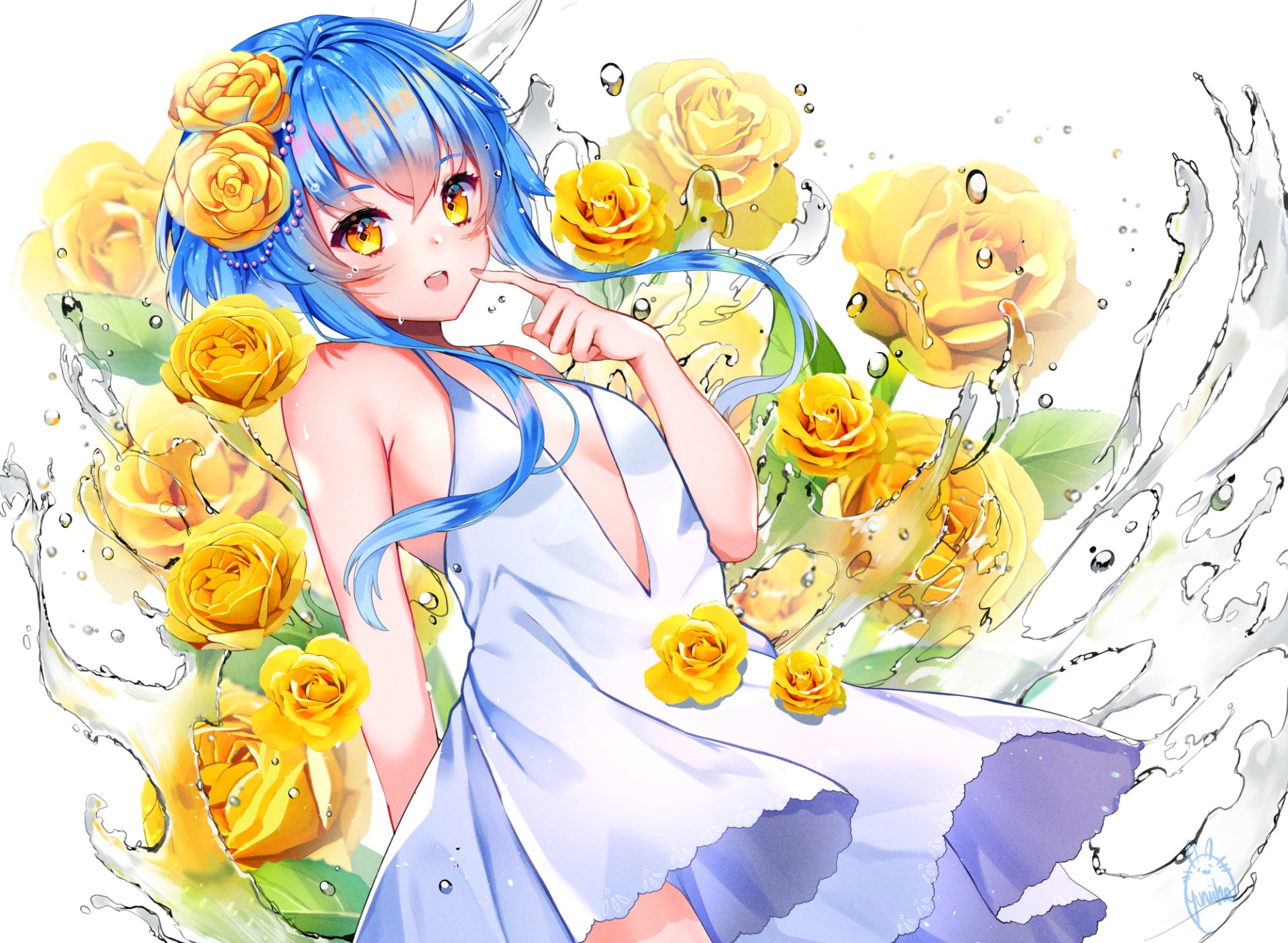 blue hair yellow dress Girls Sophia Blue and White Floral Dress With Puffed Sleeves 8Y main image 1
