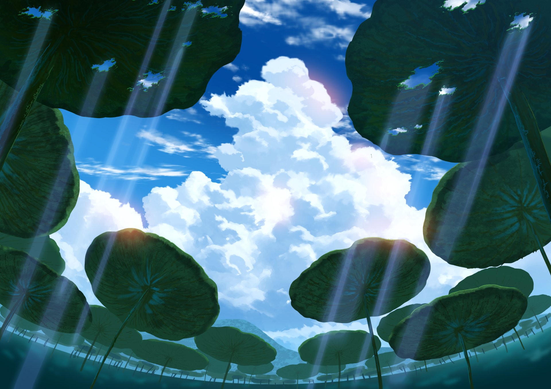 Download Sunbeam Cloud Sky Anime Original HD Wallpaper by スマッシャーT_T