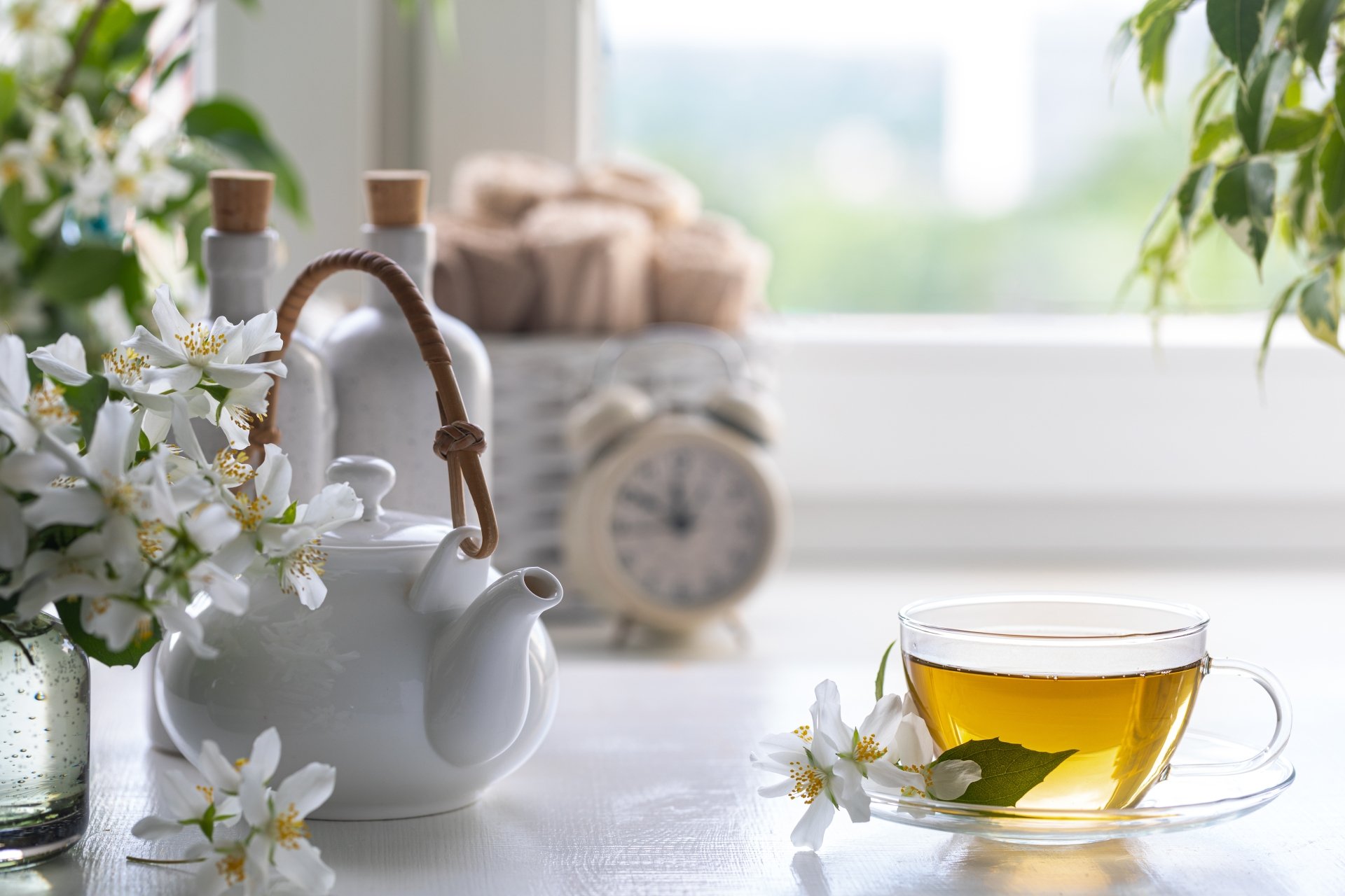 Download Still Life Drink Jasmine Cup Kettle Flower Food Tea 4k Ultra