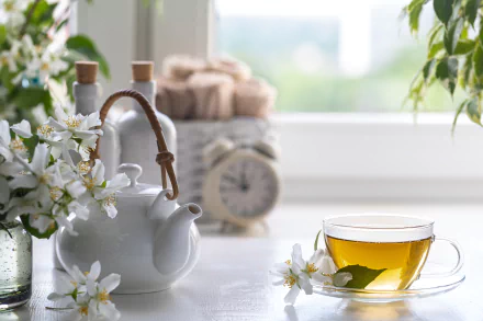 still life drink Jasmine cup kettle flower food tea HD Desktop Wallpaper | Background Image