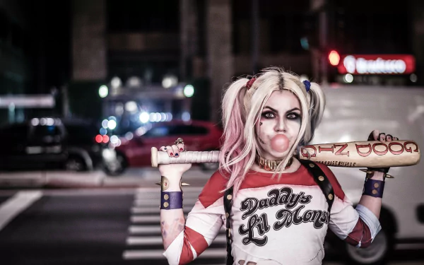 baseball bat twintails blonde depth of field Harley Quinn woman cosplay HD Desktop Wallpaper | Background Image