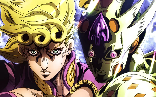 8K Ultra HD wallpaper featuring Giorno Giovanna and Golden Experience Requiem from JoJo's Bizarre Adventure: Golden Wind in dynamic anime style.