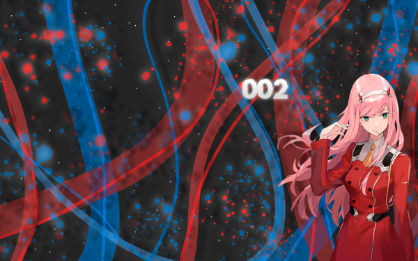 Zero Two from Darling in the FranXX anime series captured in a high-definition desktop wallpaper setting.