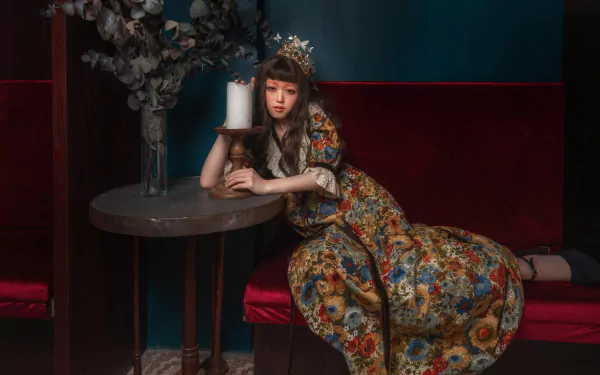 dress crown hazel eyes brunette model woman asian HD Desktop Wallpaper | Background Image