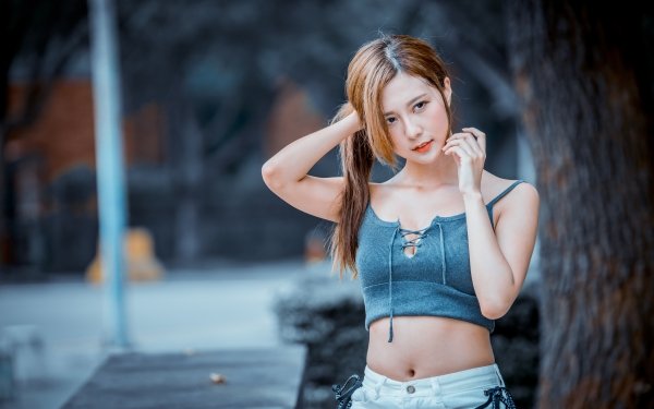 Women Asian Model Depth Of Field Brunette Lipstick HD Wallpaper | Background Image