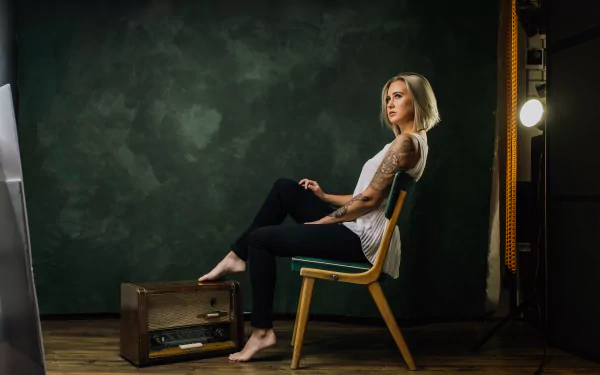 barefoot tattoo blonde woman model HD Desktop Wallpaper | Background Image