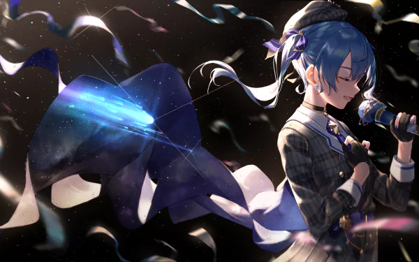 blue hair Hoshimachi Suisei hololive Anime Virtual Youtuber HD Desktop Wallpaper | Background Image