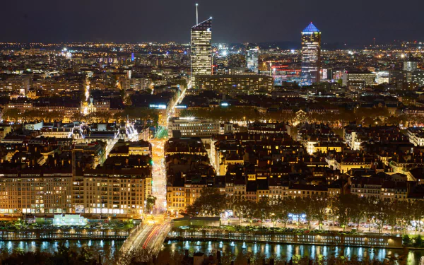 France night water bridge river road light city man made Lyon HD Desktop Wallpaper | Background Image