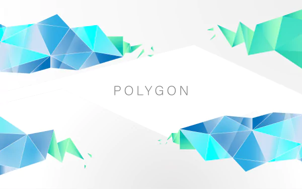 Abstract HD desktop wallpaper featuring polygonal, vector-style shapes in blue and green hues with the word POLYGON in the center.