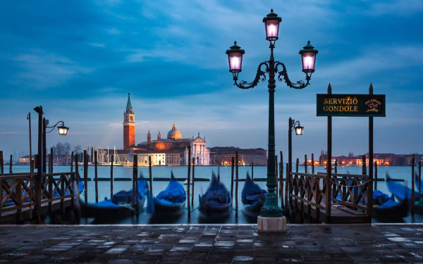 cathedral Venice Italy vehicle gondola HD Desktop Wallpaper | Background Image