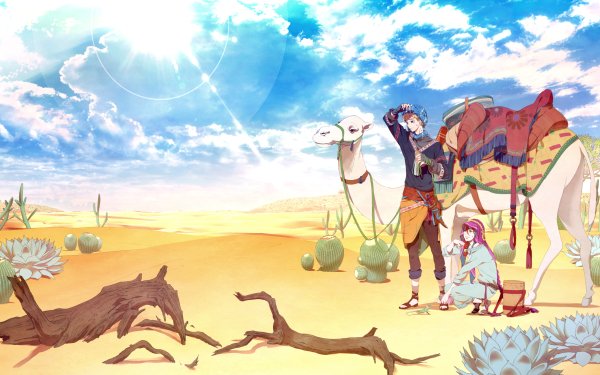 Anime Original Desert Camel Sky Cactus HD Wallpaper | Background Image