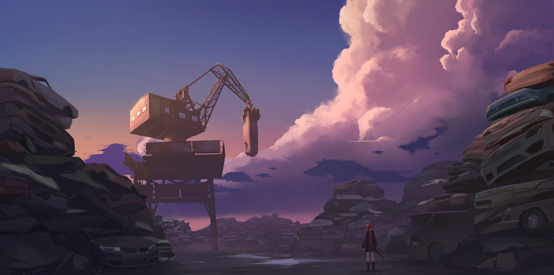 Download Red Hair Wreck Crane Anime Original HD Wallpaper by VikingG