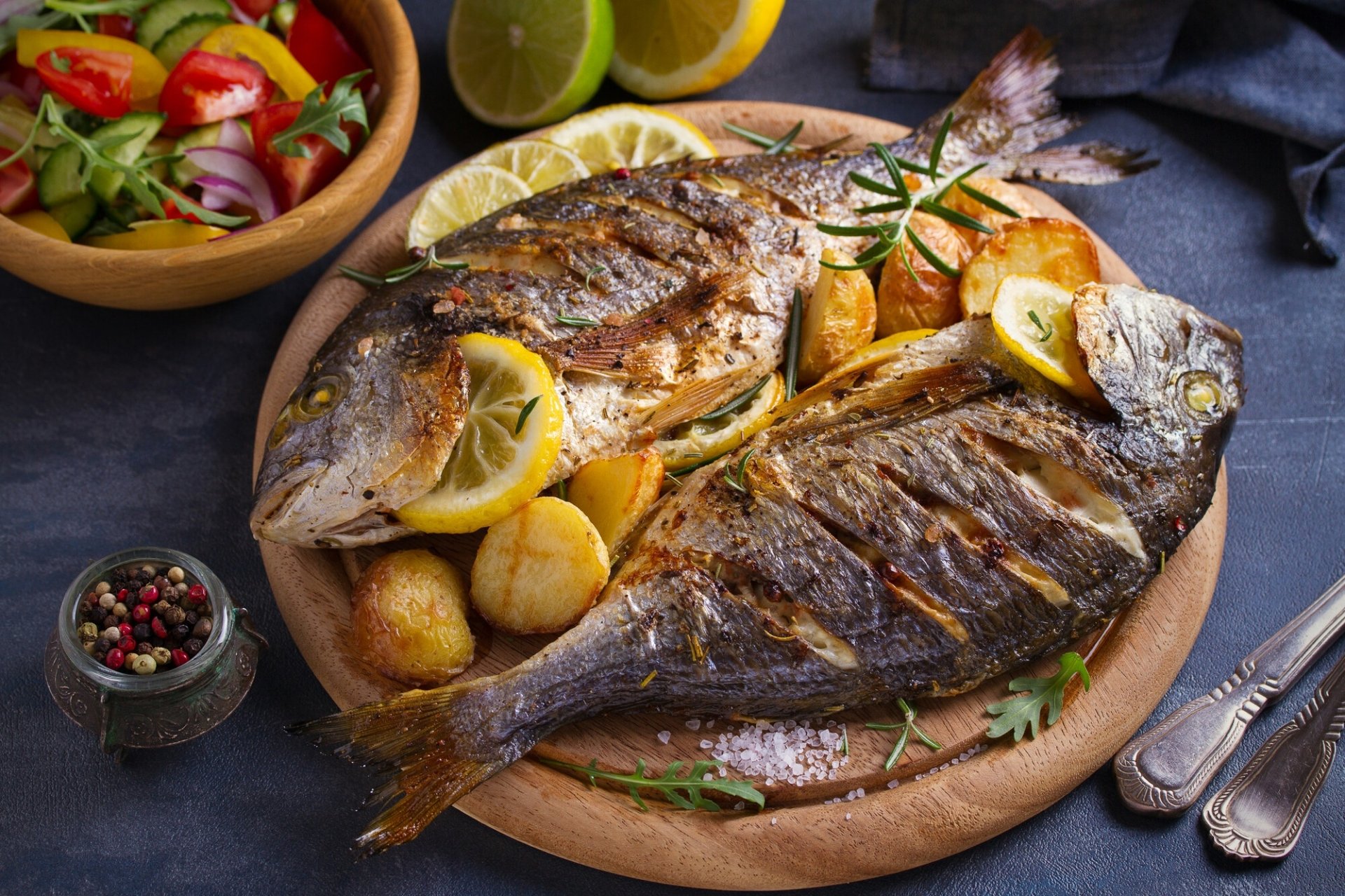 Download Seafood Potato Lemon Food Fish HD Wallpaper