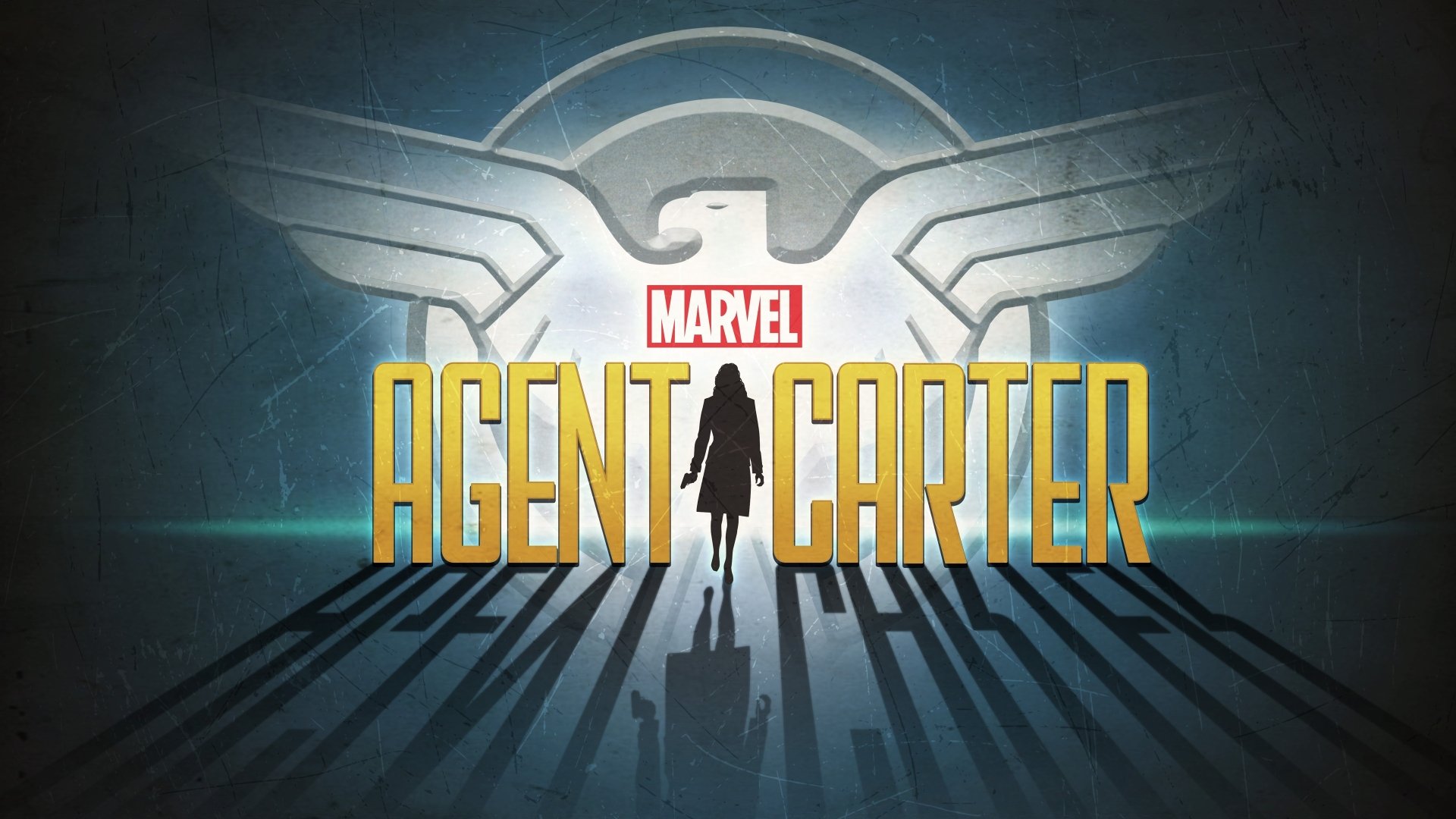 4K Ultra HD wallpaper featuring Peggy Carter from Marvel's TV show Agent Carter, with Hayley Atwell's silhouette against a stylized eagle emblem background.