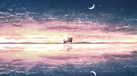 moon sunrise piano pianist Anime Original HD Desktop Wallpaper | Background Image