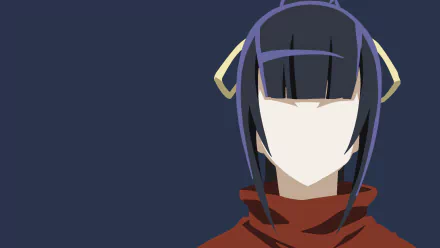 HD PC wallpaper from Overlord: faceless anime character with straight dark blue hair, blunt bangs, gold hair clips and red scarf on navy background.