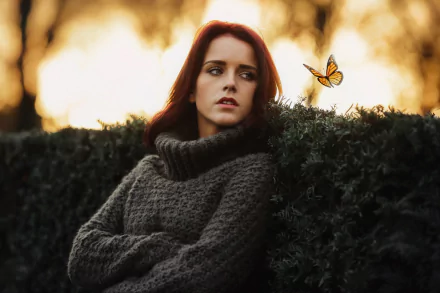 monarch butterfly red hair butterfly woman model HD Desktop Wallpaper | Background Image