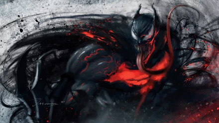 4K Ultra HD PC desktop wallpaper featuring Venom from comics, depicted with a dark, menacing appearance and glowing red highlights against a smoky background.