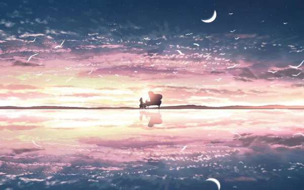 moon sunrise piano pianist Anime Original HD Desktop Wallpaper | Background Image