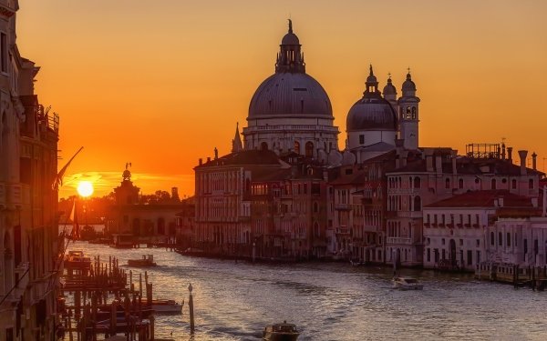 Religious Cathedral Santa Maria della Salute Cathedrals Italy Sunrise City Architecture Venice Canal HD Wallpaper | Background Image
