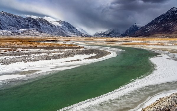 Earth River Snow Mongolia Mountain HD Wallpaper | Background Image