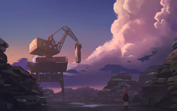 red hair wreck crane Anime Original HD Desktop Wallpaper | Background Image