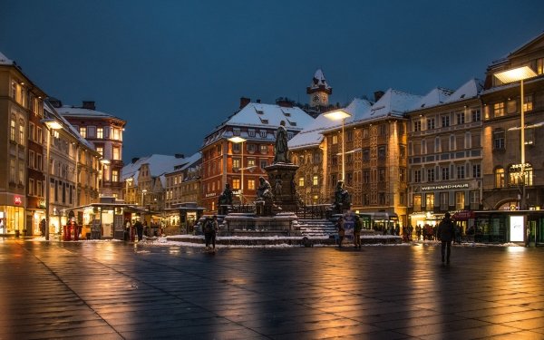 Man Made City Cities Evening Austria Graz Town Square HD Wallpaper | Background Image
