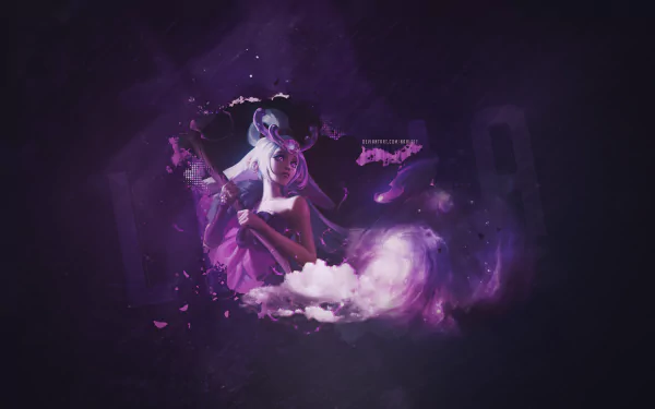 4K Ultra HD League of Legends wallpaper featuring Lillia in a mystical, dark purple setting with glowing effects and magical elements.