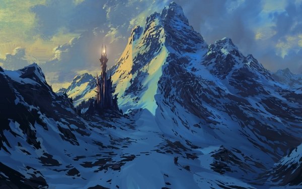 Fantasía Paisaje Tower Montaña Snow Fondo de pantalla HD | Fondo de Escritorio