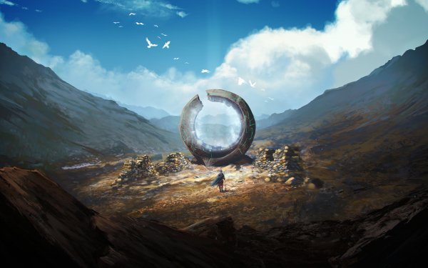 Fantasy Portal Mountain Traveler HD Wallpaper | Background Image