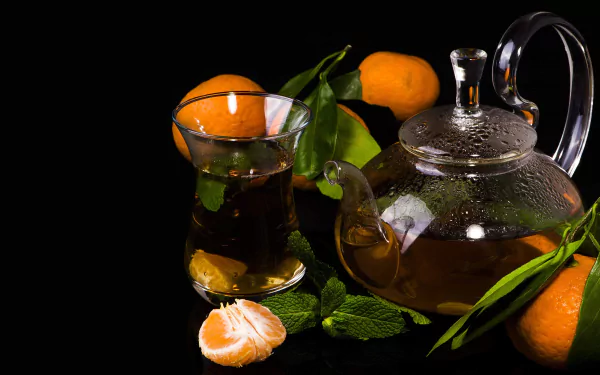 still life drink fruit tangerine kettle food tea HD Desktop Wallpaper | Background Image