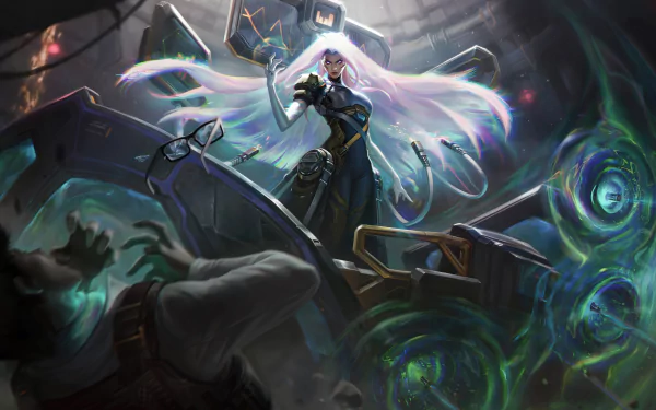 Sona (League of Legends) 4K Ultra HD PC desktop wallpaper: luminous virtuoso with ethereal harp amid swirling sonic portals, dramatic video game background.