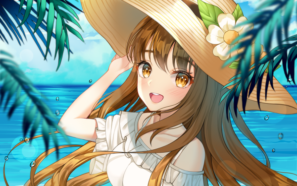 Anime Original Hat Flower Brown Hair Yellow Eyes HD Wallpaper | Background Image