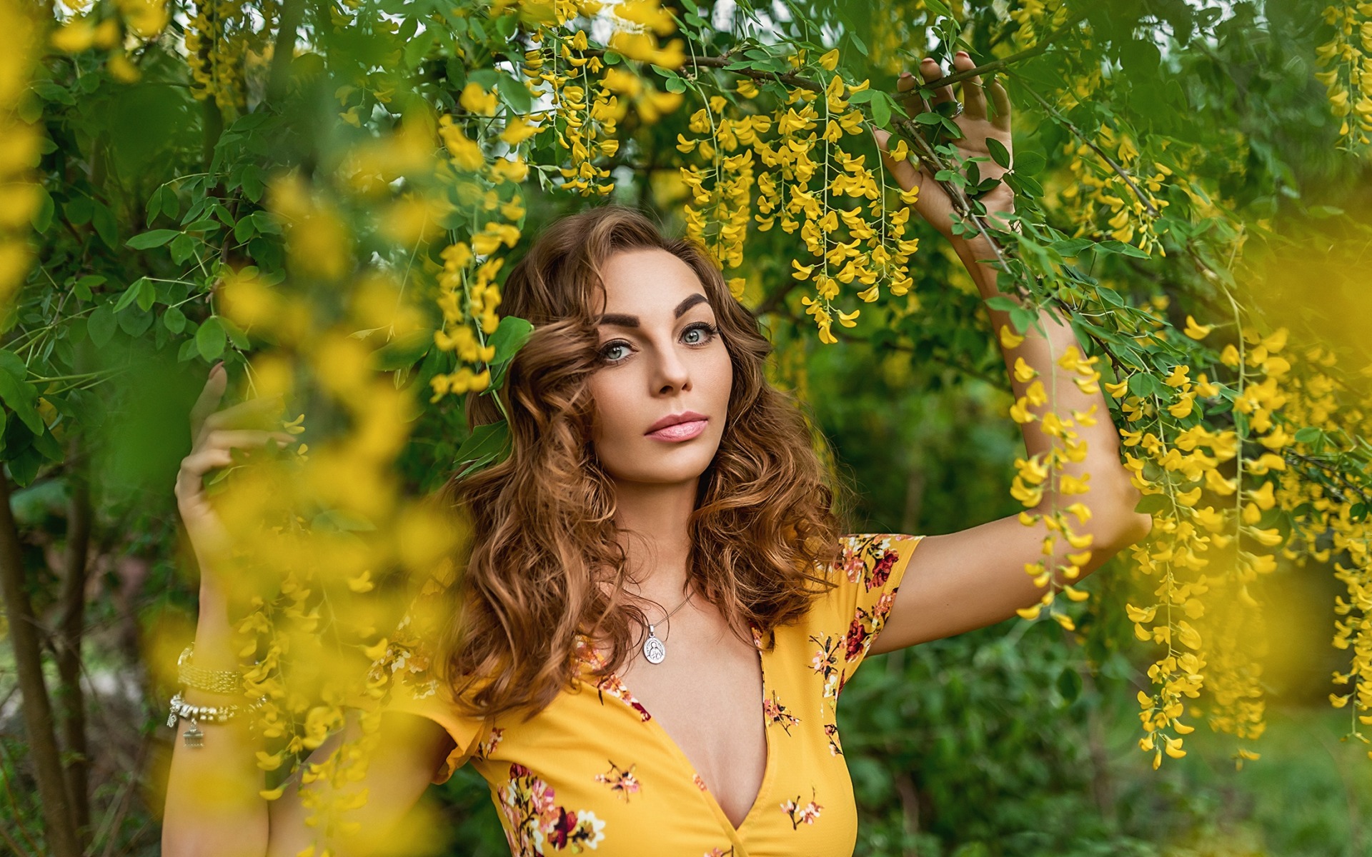 Download Yellow Dress Flower Portrait Model Woman Mood HD Wallpaper by ...