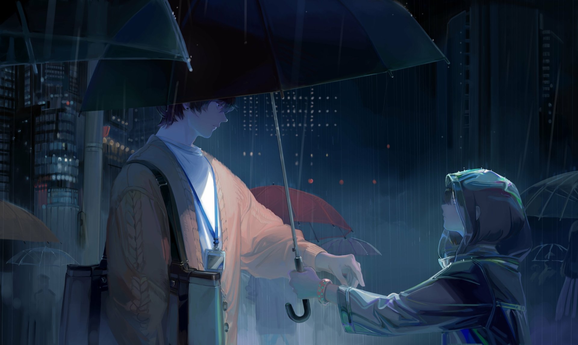 Download Rain Night Umbrella Anime Original Anime Night Rain Anime 4k Ultra HD Wallpaper by Taro-k
