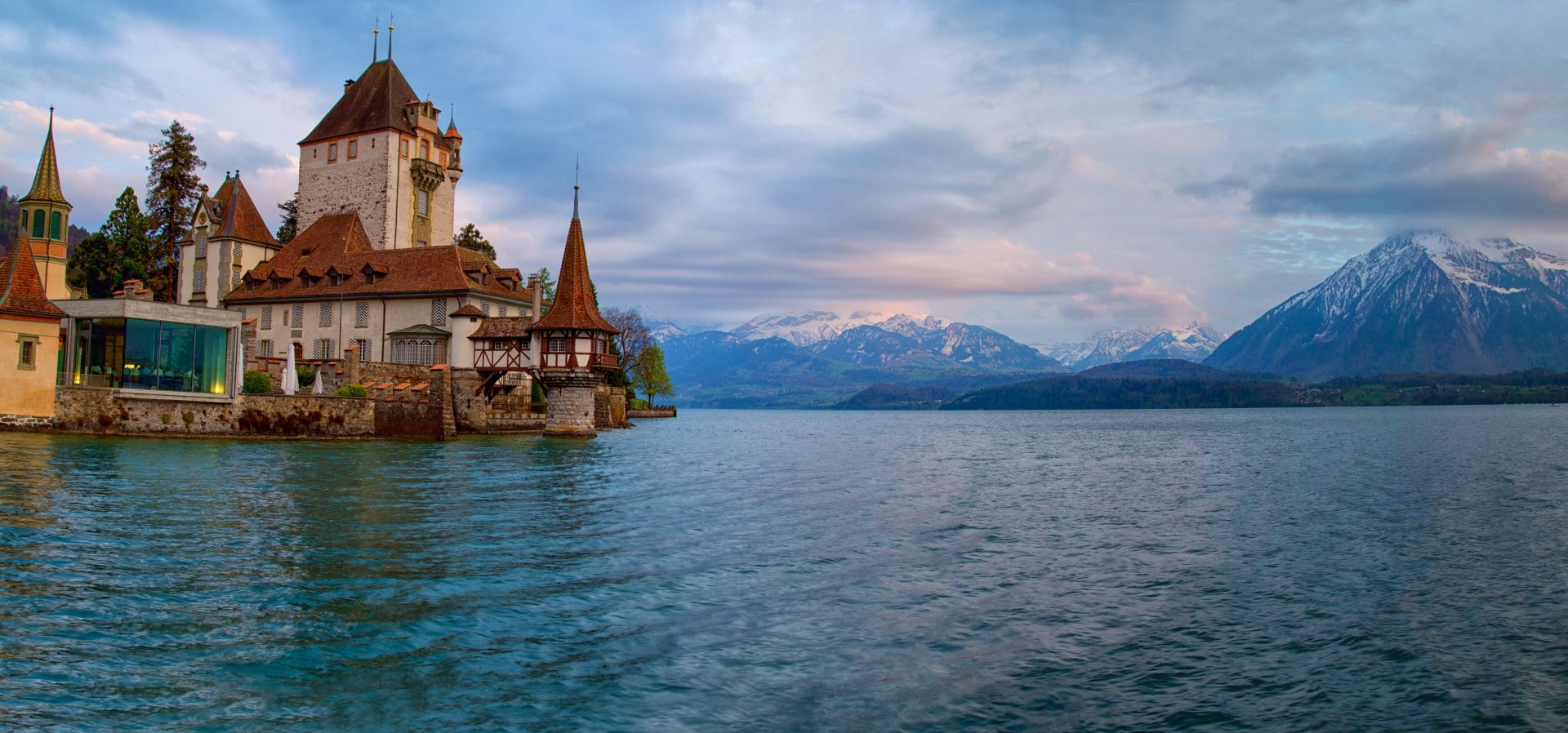 Download Alps Switzerland Castle Lake Mountain Man Made Oberhofen Castle 4k Ultra HD Wallpaper