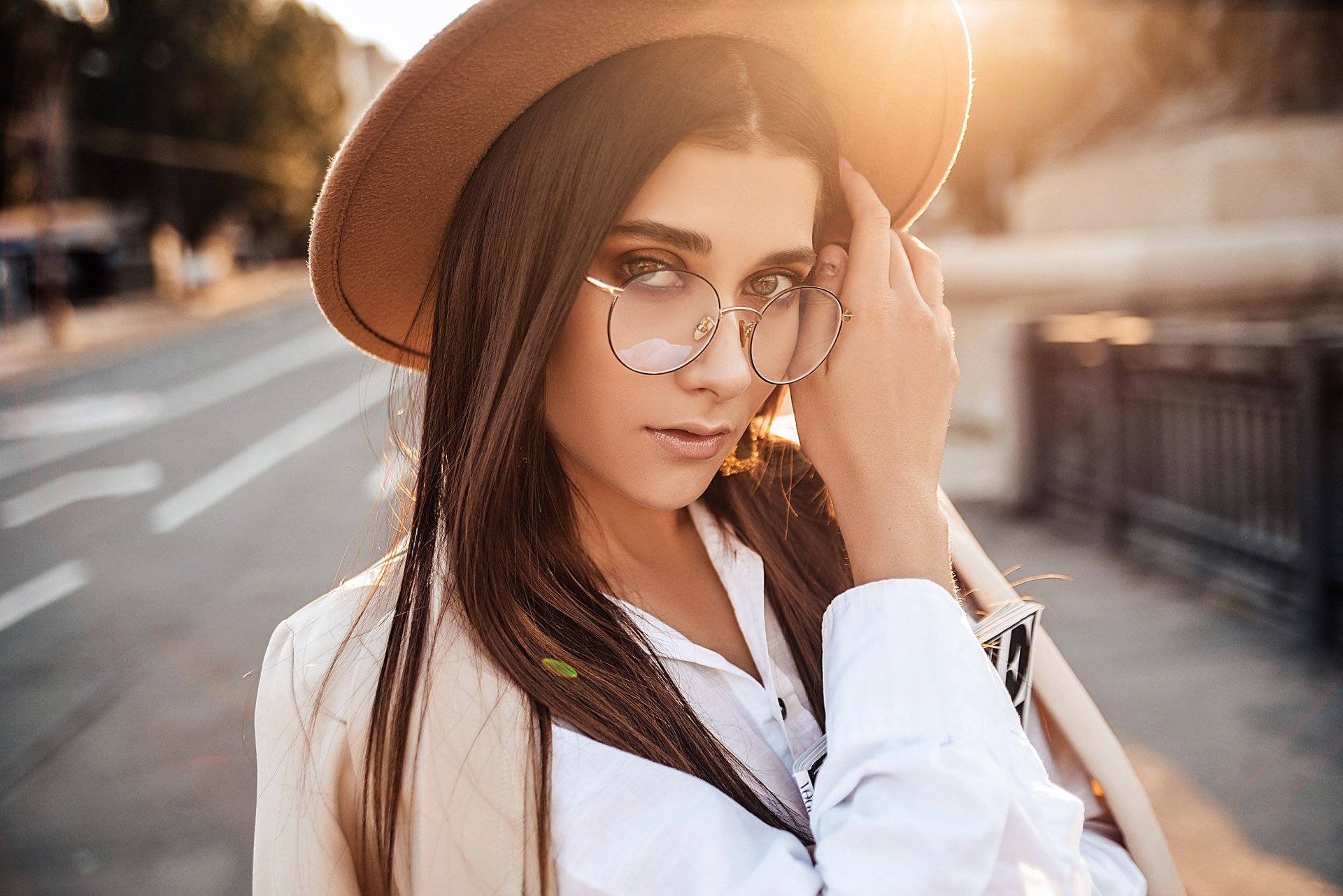 Download Magazine Hat Glasses Portrait Hand Face Woman Model HD Wallpaper by Alina Bozhko