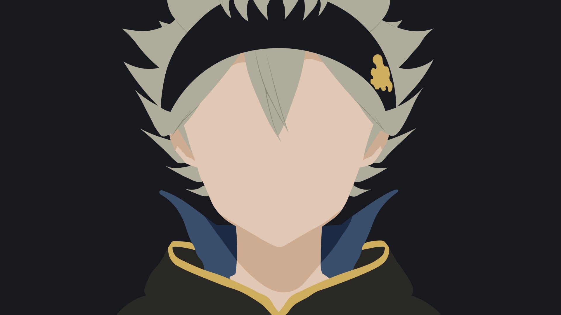Minimalist 4K Ultra HD anime wallpaper of Asta from Black Clover, featuring his signature headband and spiky hair against a dark background.