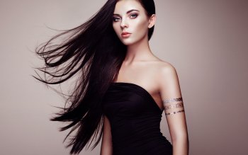 Download Long Hair Black Hair Black Dress Model Woman PFP