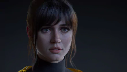 Close-up of Cuban actress Ana de Armas with brunette hair, set against a dark background in a 4K Ultra HD desktop wallpaper.