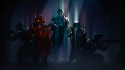 4K Ultra HD PC desktop wallpaper featuring a dramatic scene from the video game Death Stranding with characters emerging from shadows against a dark backdrop.