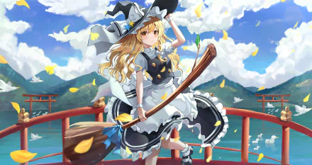 witch hat blonde Marisa Kirisame Anime Touhou HD Desktop Wallpaper | Background Image