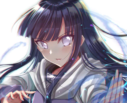 HD PC desktop wallpaper featuring Hinata Hyuga from the anime Naruto, showcasing her with flowing hair and expressive eyes in dynamic anime art style.