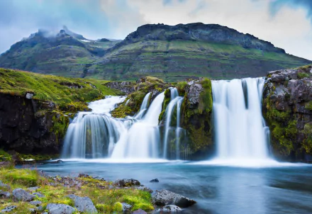 Kirkjufoss river Iceland mountain nature waterfall HD Desktop Wallpaper | Background Image