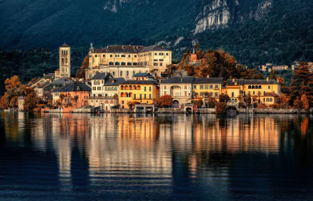 San Giulio Island Lake Orta Piedmont Italy house building lake man made town HD Desktop Wallpaper | Background Image