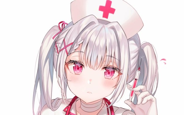 Anime Original Nurse Pink Eyes Twintails Syringe HD Wallpaper | Background Image