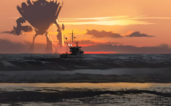 sky monster fishing boat Sci Fi robot HD Desktop Wallpaper | Background Image