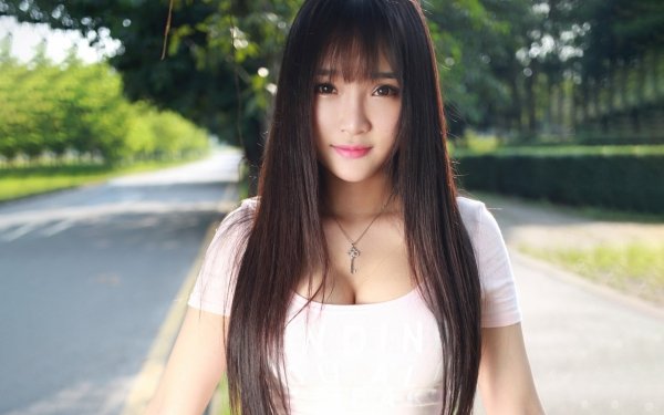 Women Asian Model Depth Of Field Long Hair Brunette Brown Eyes HD Wallpaper | Background Image